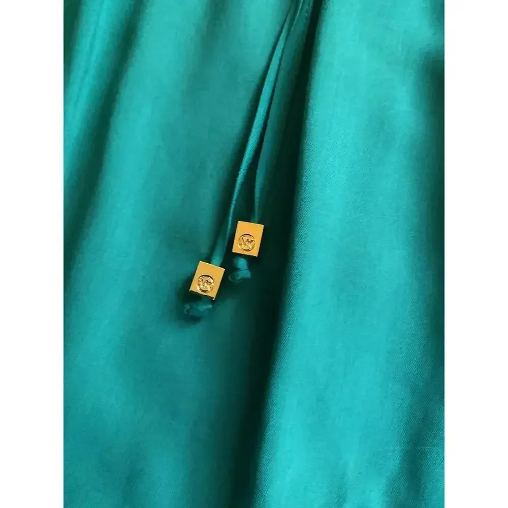Michael Michael Kors Teal Peasant Blouse XS NWT Boho Top Gold Stud Detail Retro